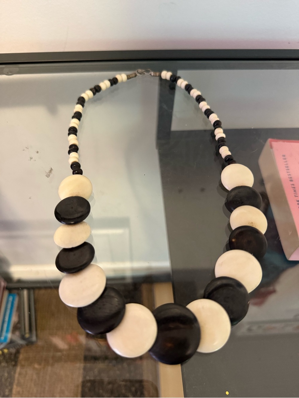 Handmade Black and White Disc Bead Necklace